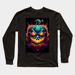 scary smiling pumpkin, halloween design Long Sleeve T-Shirt